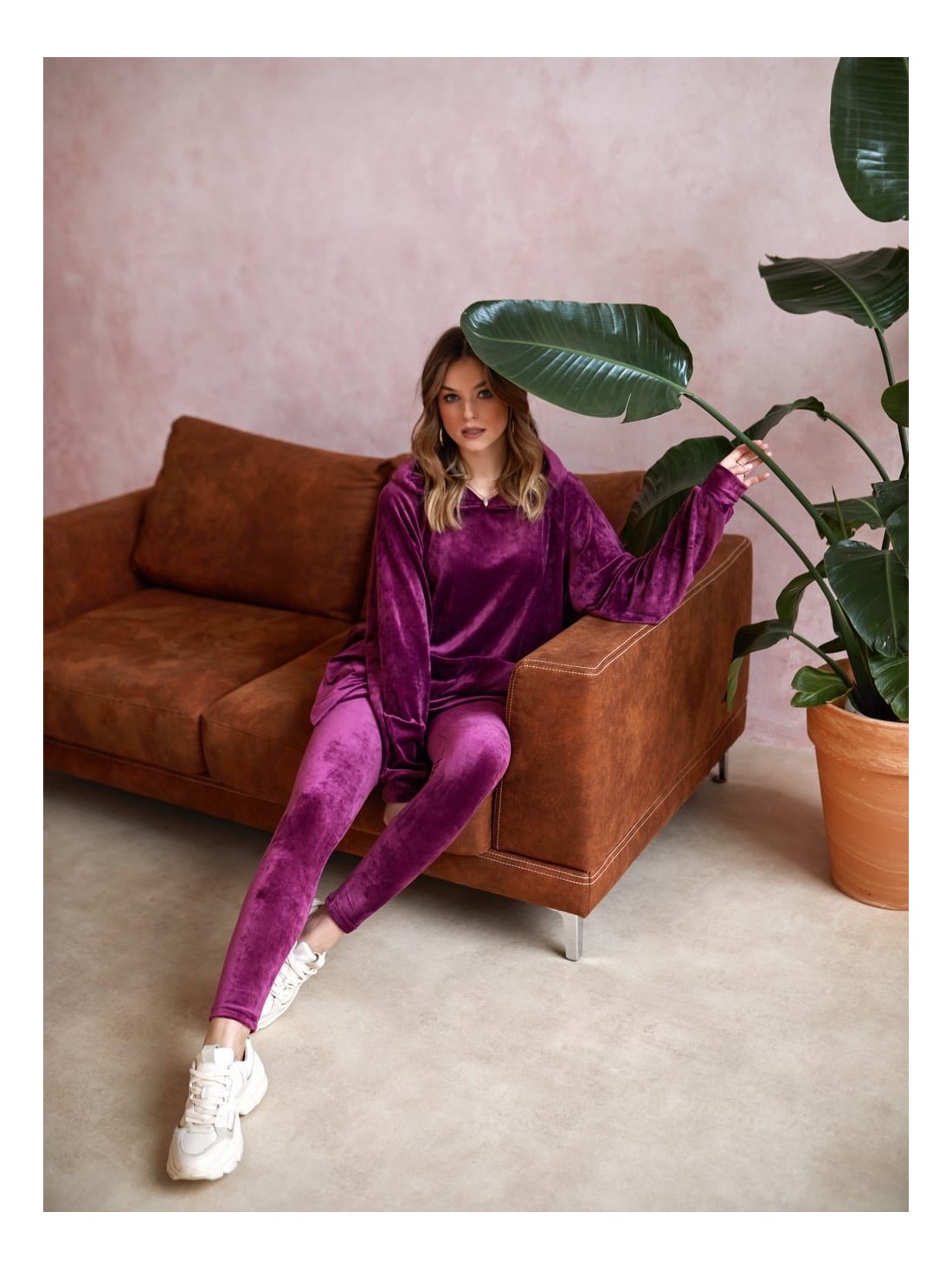 Set jambiere din velur + hanorac oversize, prune TS07 - Magazin online - Boutique